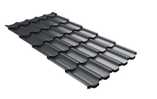 Металлочерепица квинта плюс с 3D резом 0,5 Quarzit lite RAL 7024 мокрый асфальт купить в Бутурлиновке